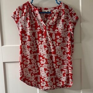 fun 2 fun Red and White Floral V-Neck Blouse